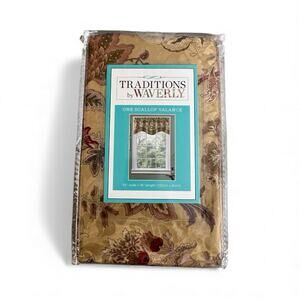 Traditions By Waverly One Scallop Valance 52”x16" Navarra Antique Brown Burgundy